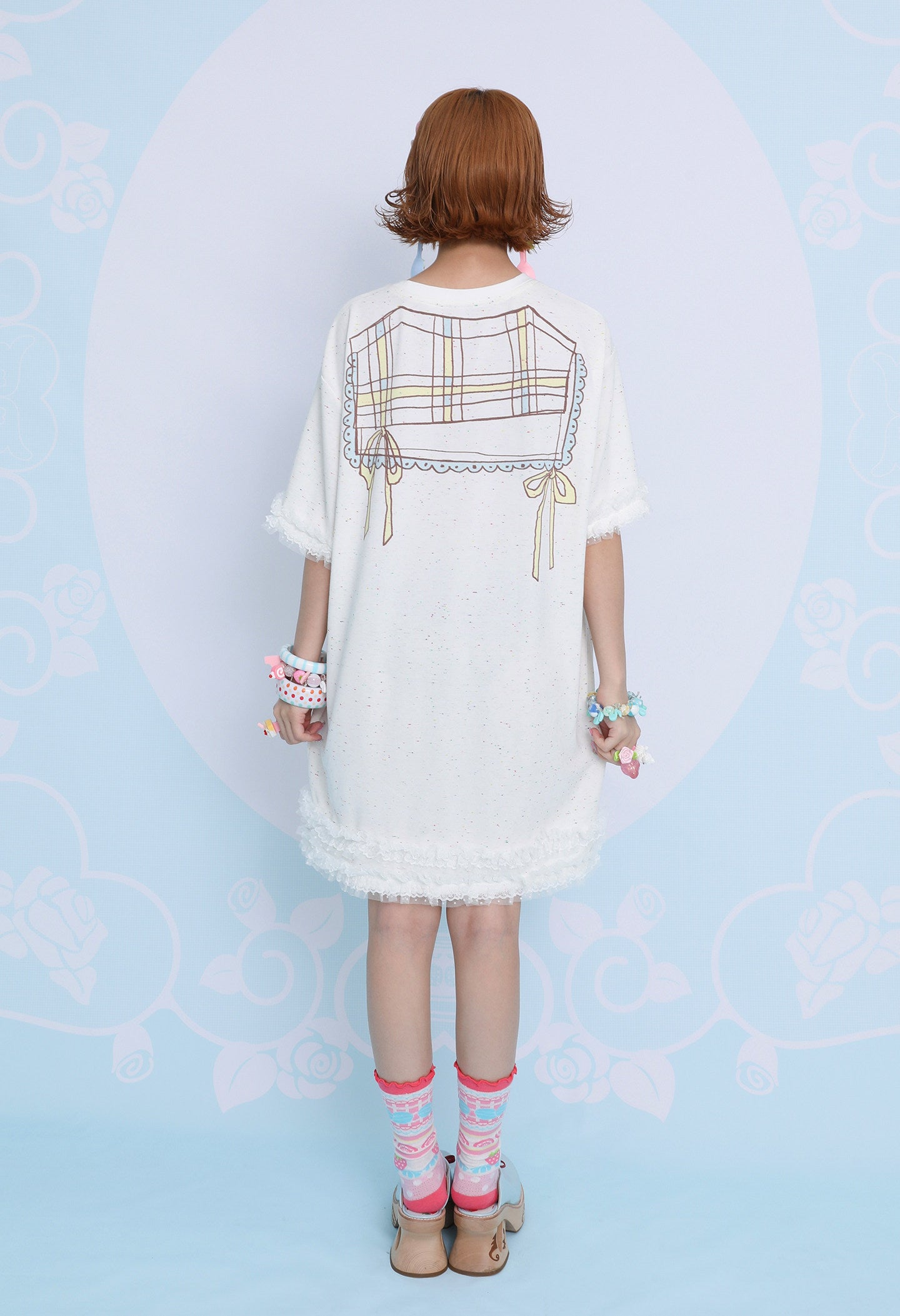 frufru - Rose Cafe Print Oversized T-Shirt Dress dress frufru