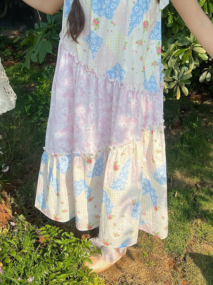 Mameya - Kawaii Floral Patchwork Tie Strap Dress dress Mameya