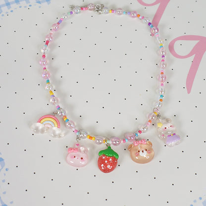 MaoJiang - Decora Kei Strawberry Bear Bunny Beaded Necklace necklace maojiang