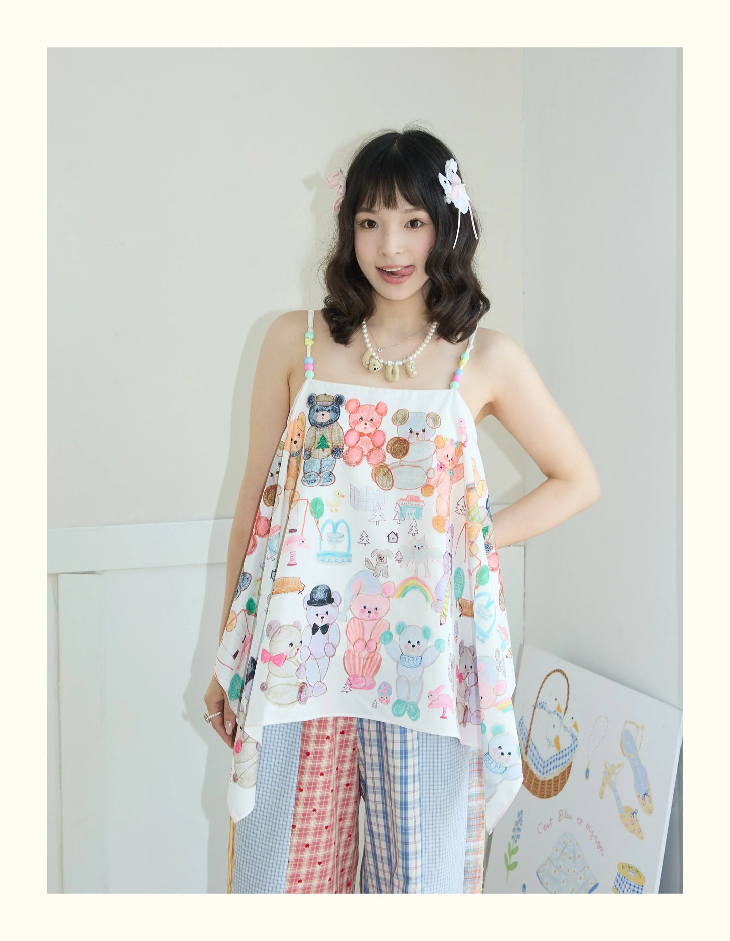 Robootoo - Bear Print Off-Shoulder Cami Top camisole Robootoo