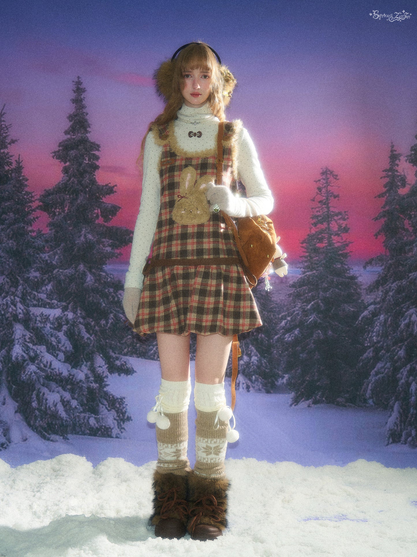 ziziFei - Brown Plaid Bunny Vest Dress dress ziziFei