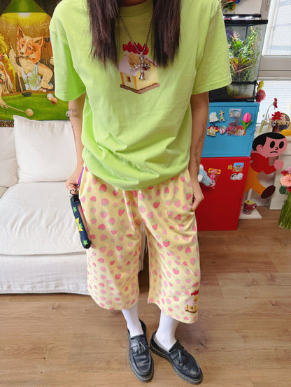 bunnybunnygun - Cream Strawberry Wide Cropped Pants pants bunnybunnygun
