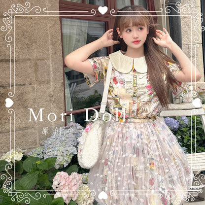 Mori Doll - Embroidered Mesh Vintage Print Skirt skirt Mori Doll