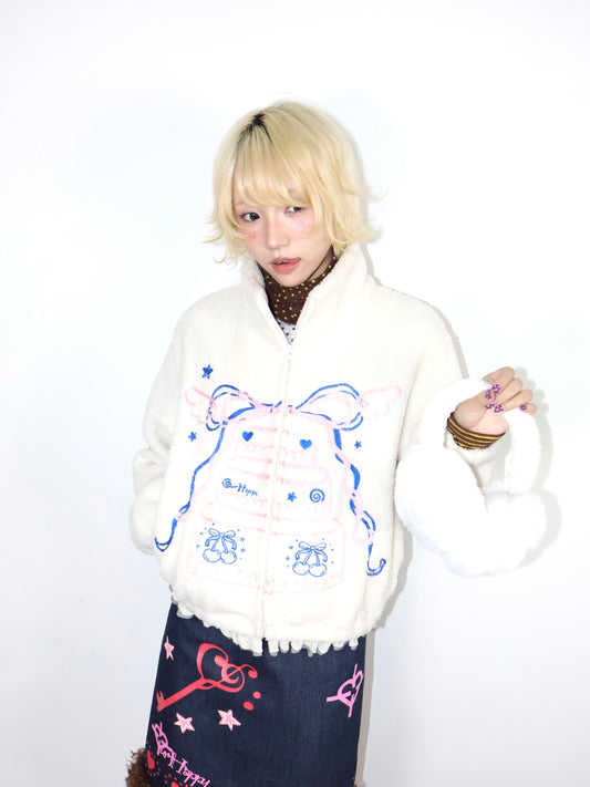OurHappy - Cake Embroidered Fleece Jacket coat Our Happy