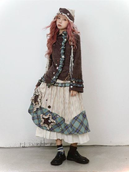 ShiChang Gothic Fairy Knit Top | Asymmetrical Punk Lace Flare Sleeve Sweater sweater ShiChang