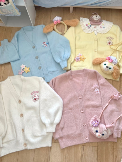 Blurred Bear - Kawaii Embroidered Fuzzy Knit Cardigan cardigan Blurred Bear