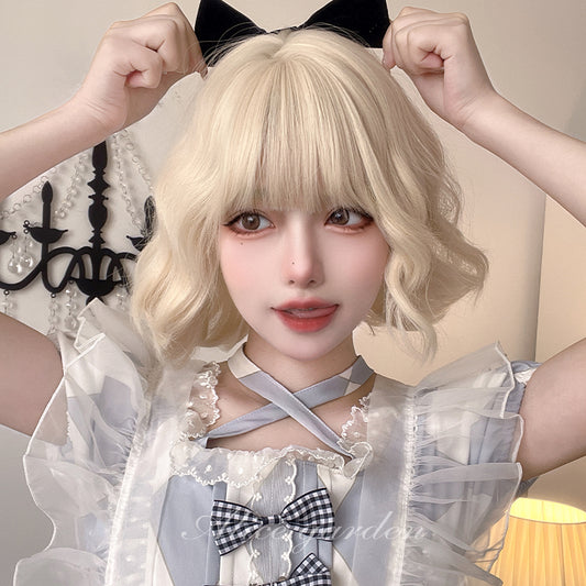 Alice Garden - Platinum Blonde Short Curly Wig with Bangs wig Alice Garden