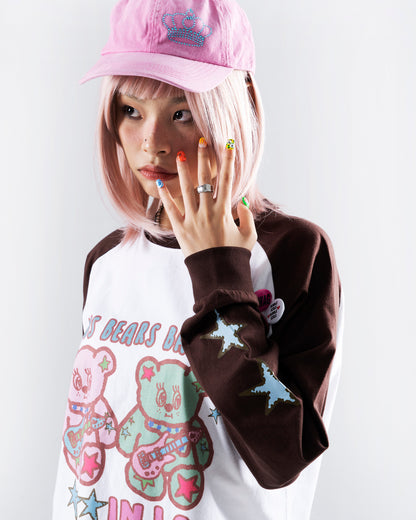 Oogreenapple - Bear Graphic Raglan Long Sleeve Tee shirt Oogreenapple