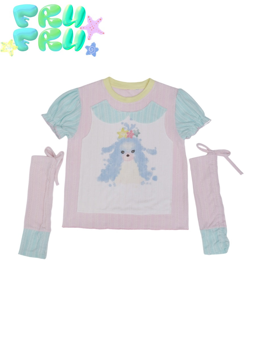 FruFru Summer Colorblock T-shirt | Dog Print Cotton T-shirt | Casual Short Sleeve Tee shirt frufru