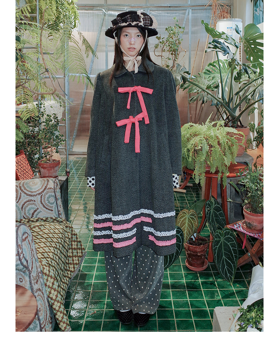 UnsocialNight - Kawaii Bow Dot Wool Coat coat UnsocialNight