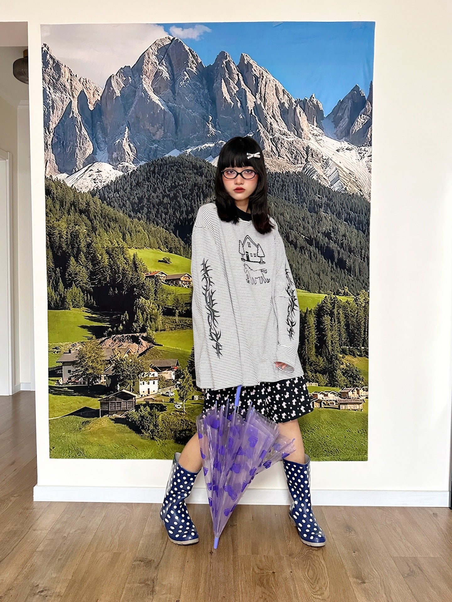 BunnyBunnyGun - Harajuku Shorts Dog Print Elastic Waist Loose Fit shorts bunnybunnygun