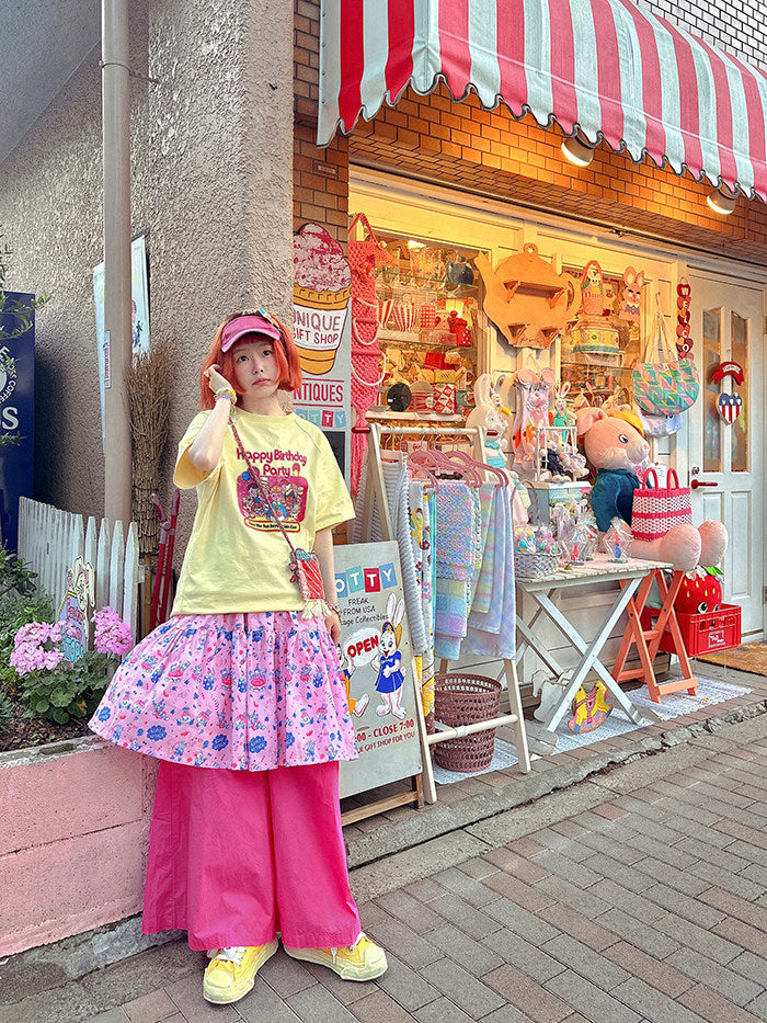 made in zzz - Pink Layered Wide Leg Skirt Pants pants made in zzz