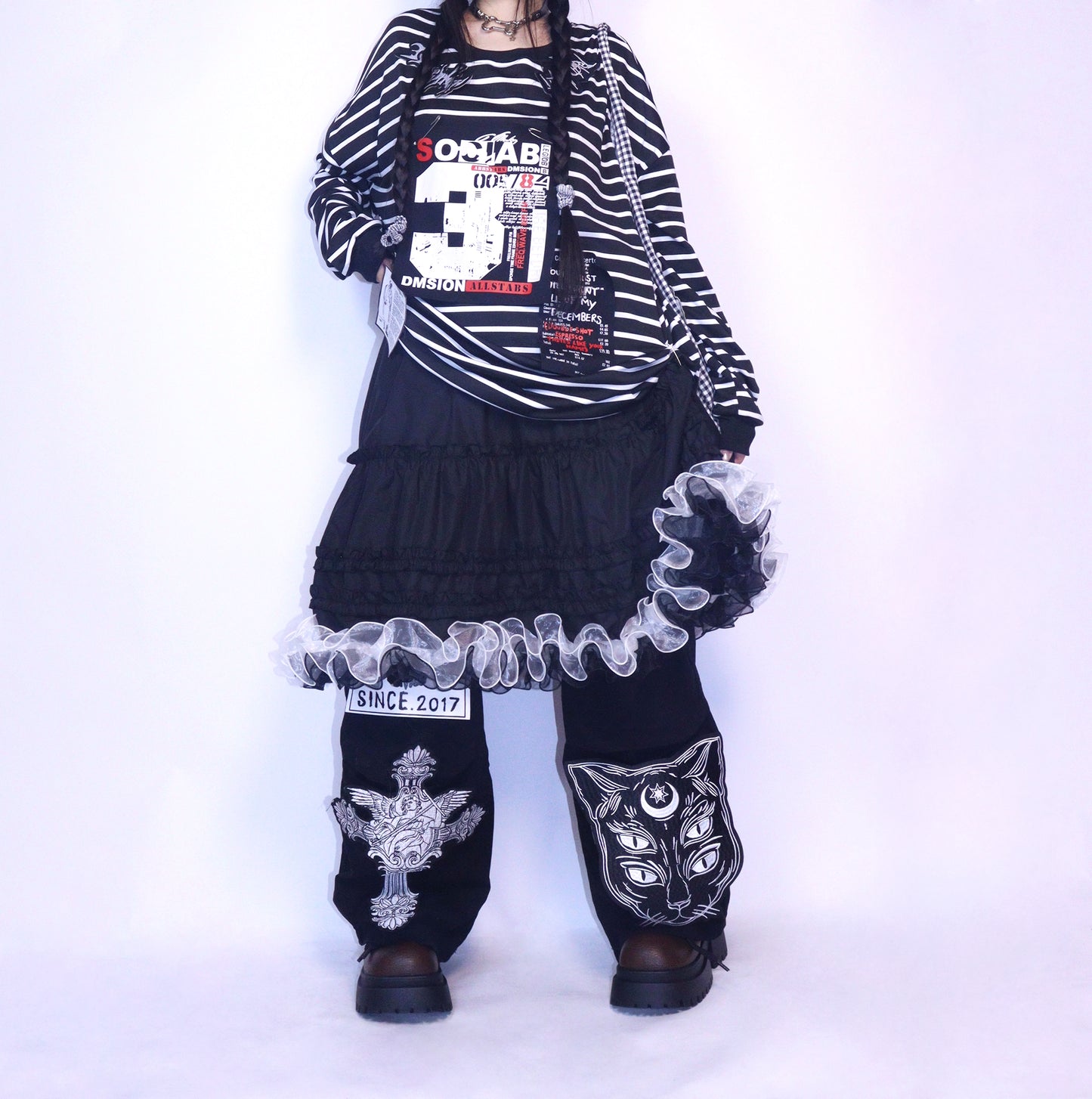 Leerroo - Y2K Sweet Punk Ruffle Skirt Elastic Waist A-Line Long Skirt skirt Leerroo