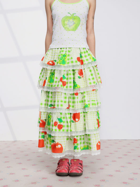 FRUITS - Fruit Plaid Tiered Skirt skirt Fruits
