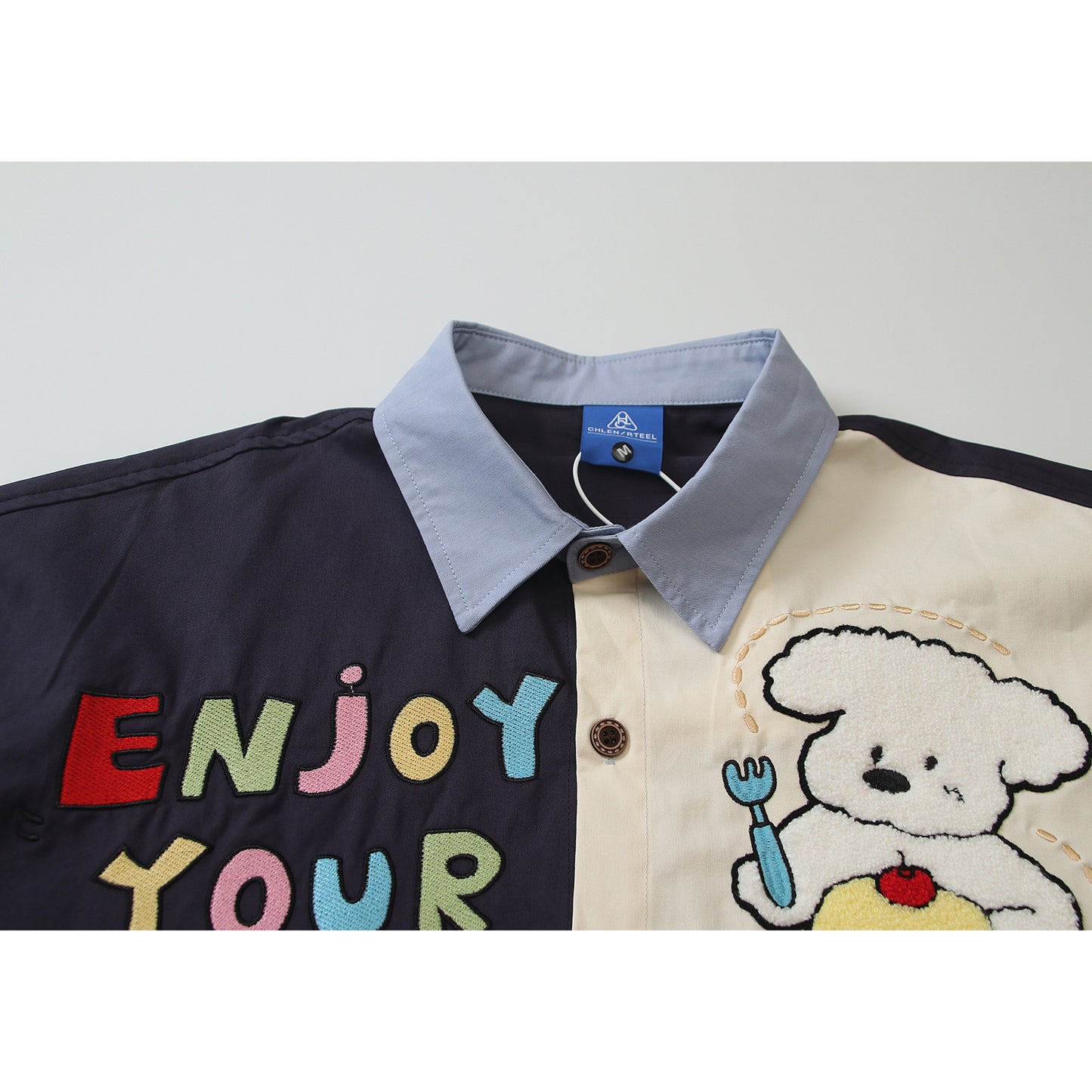 BIBULU - Color Block Cartoon Embroidered Long Sleeve Shirt shirt BIBULU