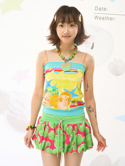 FRUITS Illustration‑Print Cami | Bandeau Cami Top | Stretch Knit tank top Fruits
