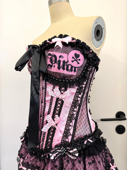 RedDevil - Black Pink Lace Corset Top tank top Red Devil