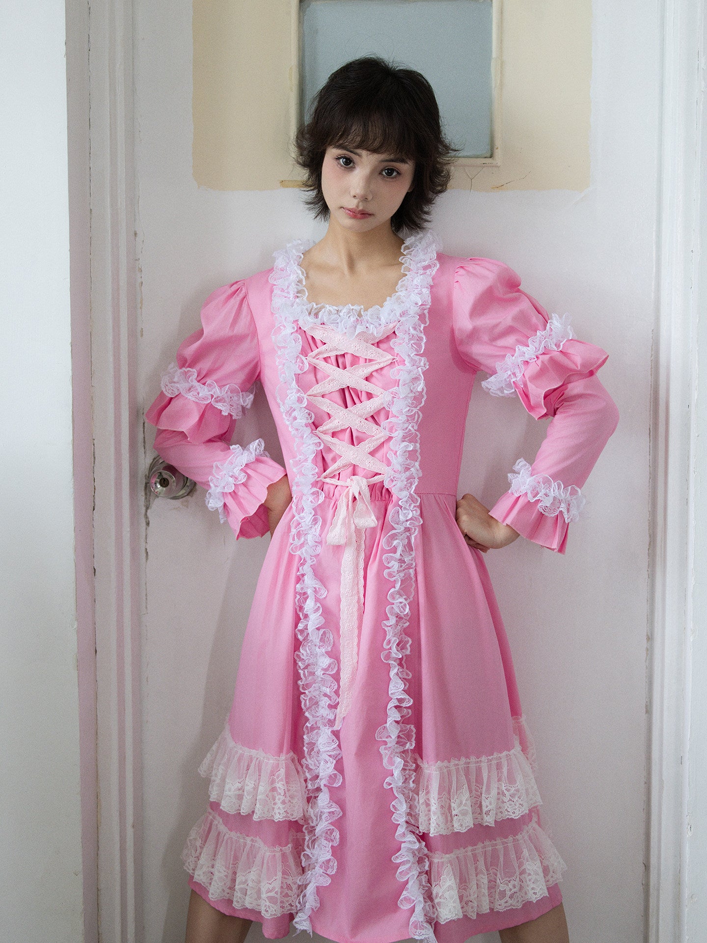 Nanjun Vintage - Pink Lolita Cotton Dress dress Nanjun Vintage