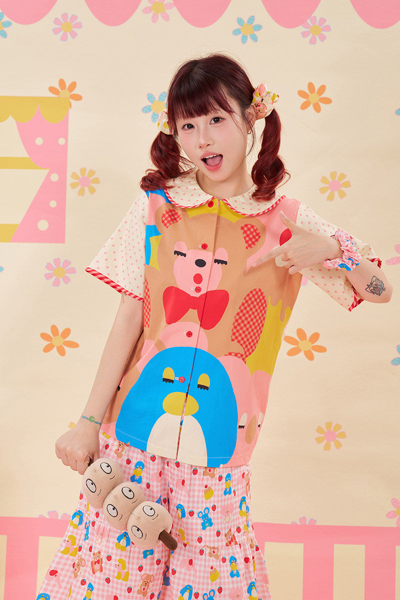 NIKKOU - Color Print Doll Shirt shirt Nikkou home