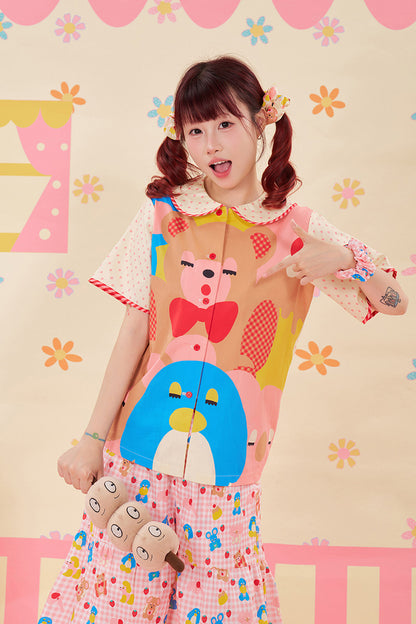 NIKKOU - Color Print Doll Shirt shirt Nikkou home