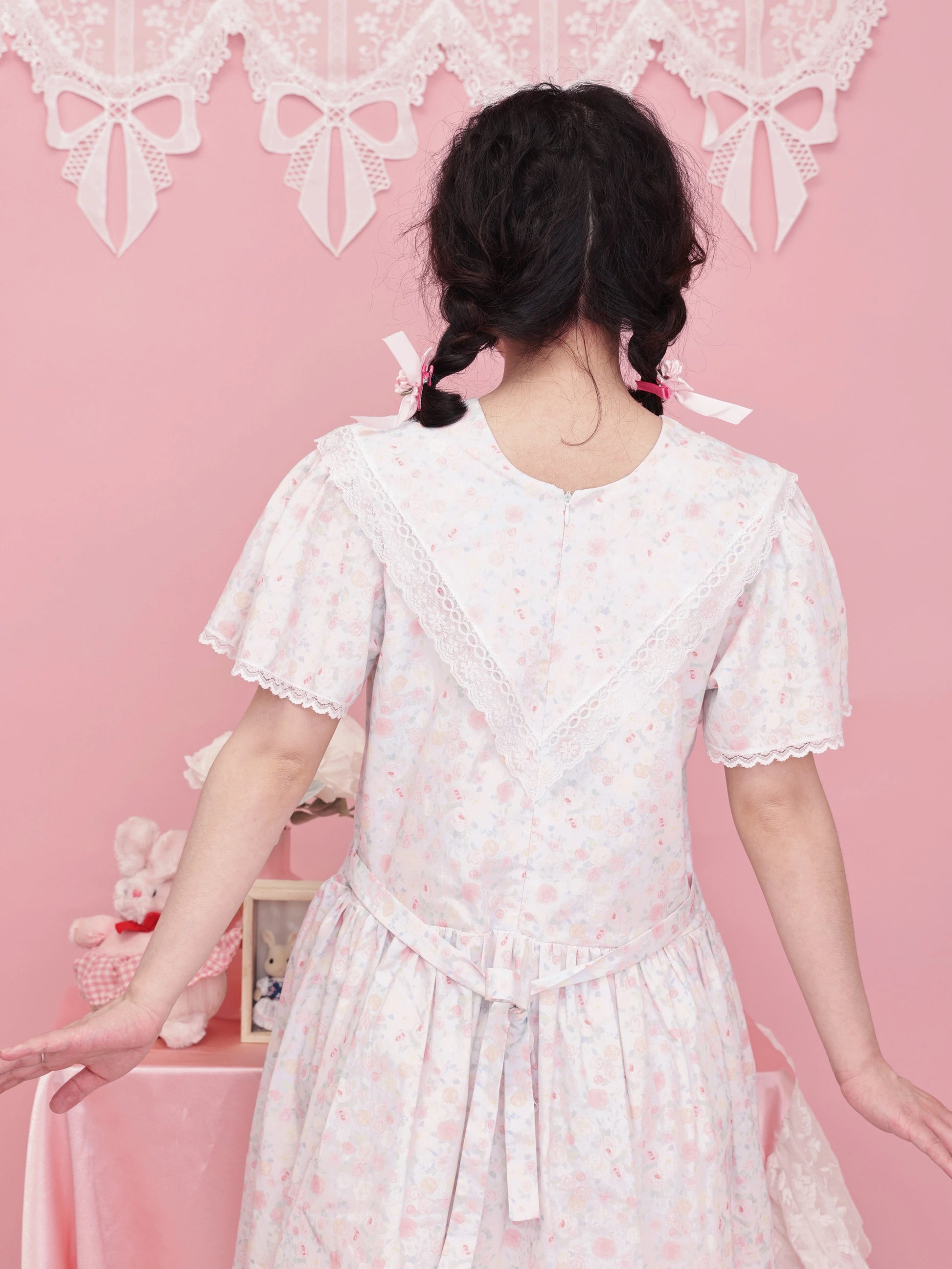 SemenCoicis – Vintage Rose Print Sailor Collar Lace Dress Retro Girl Aesthetic dress SemenCoicis