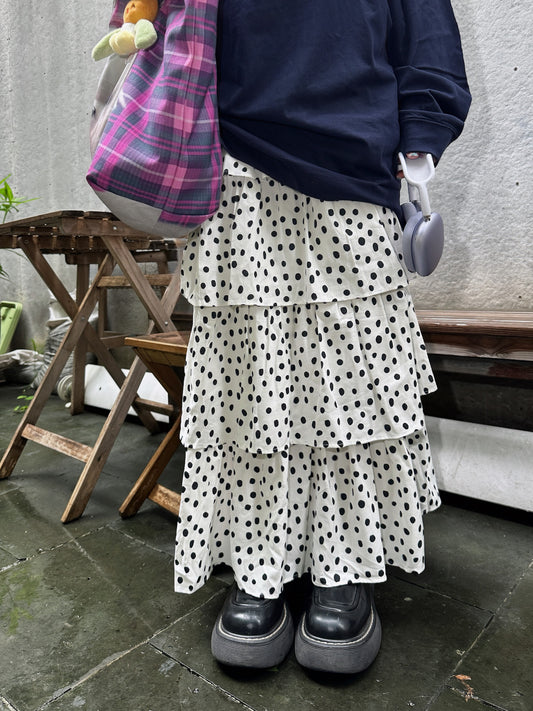 BunnyBunnyGun - Black White Polka Dot Layered Maxi Skirt skirt bunnybunnygun