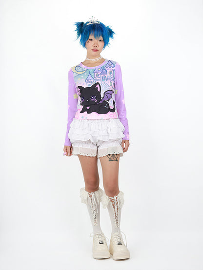 Nihonkids - Pastel Gothic Black Cat Tee shirt NIHON KIDS