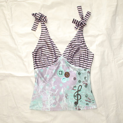 YJM with biubiu - Taro Cream Striped Tie-Up Vest Top camisole YJM with biubiu S