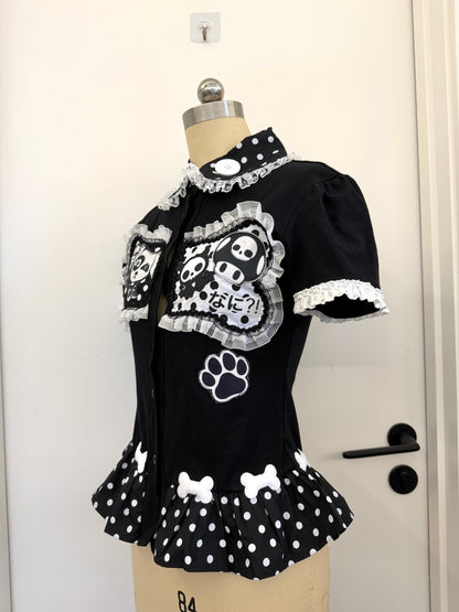 RedDevil - Bone Polka Dot Doll Collar T-Shirt blouse Red Devil
