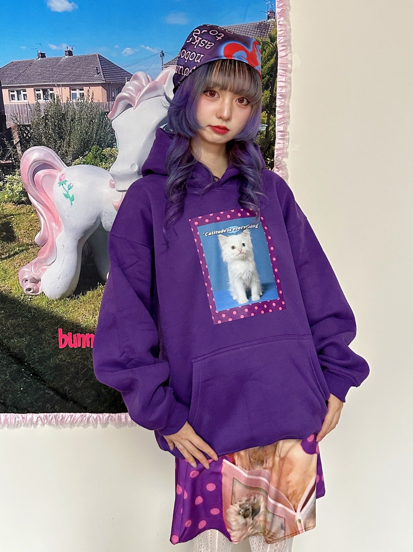 bunnybunnygun - Harajuku Cat Attitude Fleece Hoodie hoodie bunnybunnygun
