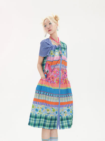 Tntntutu Colorblock Dress | Floral and Checkered Print Dress | Bunny Applique Dress dress tntntutu