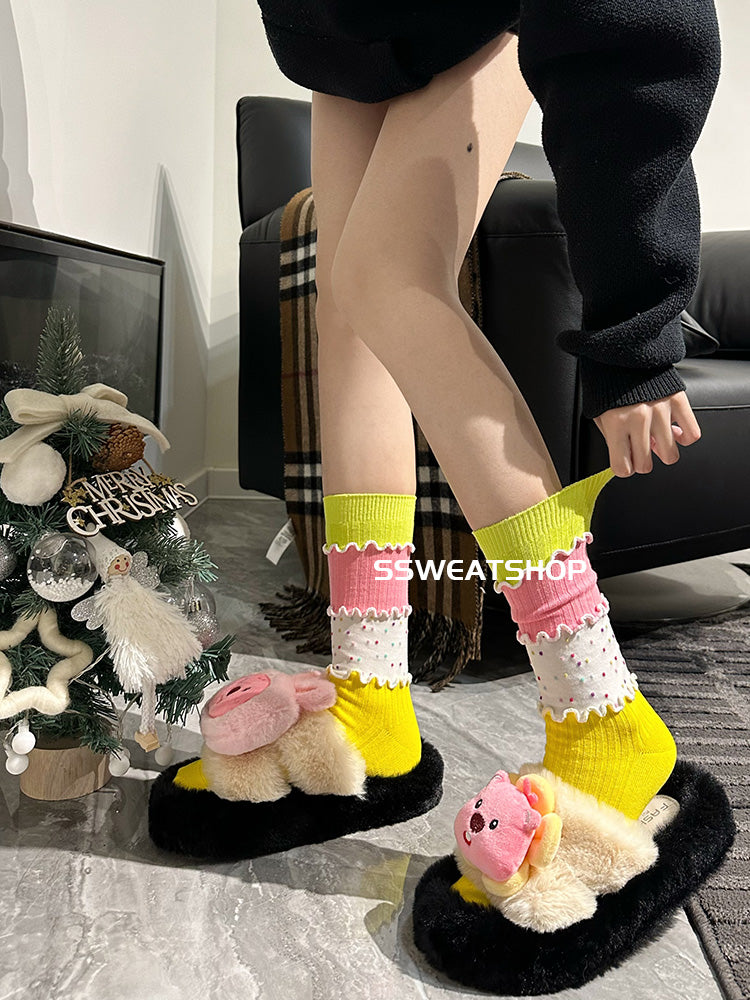 SSWEAT Dopamine Patchwork Dot Socks | Layered Decora Kei Socks socks SSWEAT