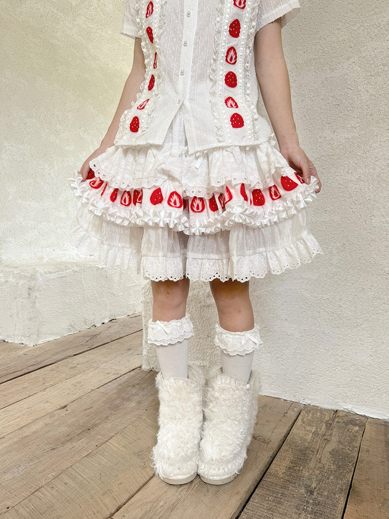 Daytoday Everyday Institute - Strawberry Cake Lace Mini Skirt skirt daytoday everyday institute