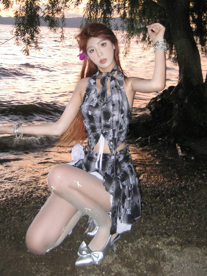 Allbubble - Purple Lace Distressed Halter Top tank top Allbubble