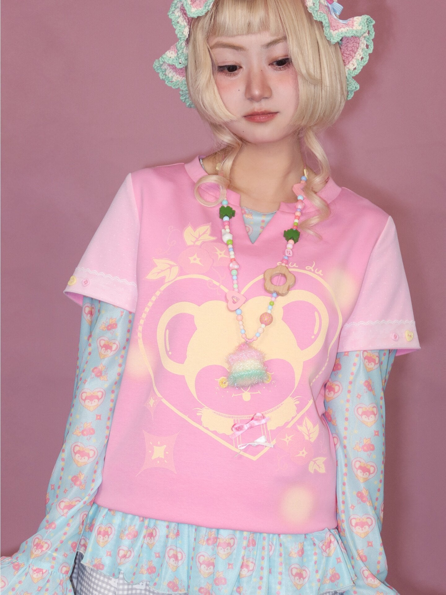 Lulululu - Pink Mouse Print Tee shirt LULULULU