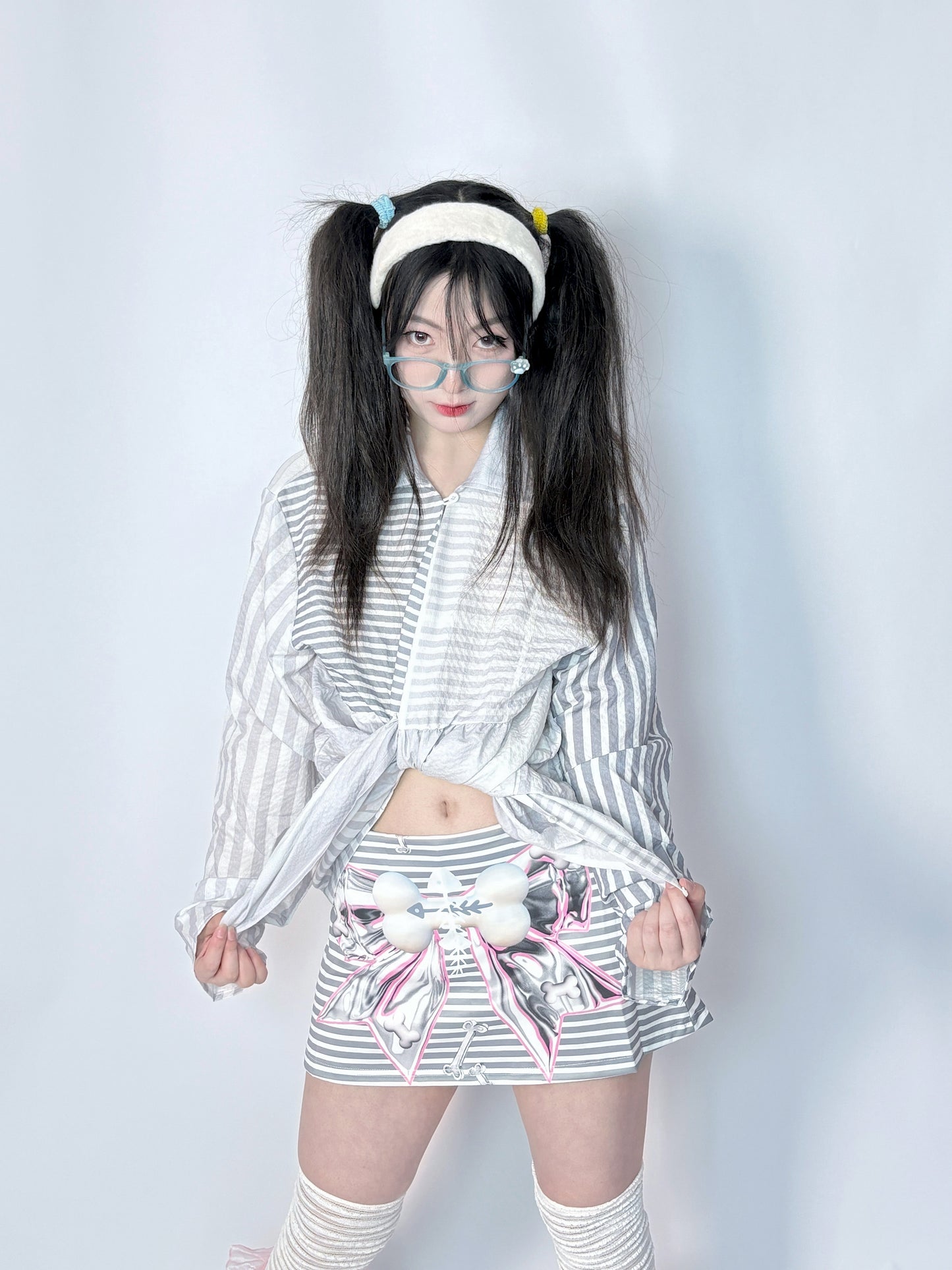 LEERROO Striped Butterfly Mini Skirt | Harajuku Y2K Hot Girl Skirt with Shorts skirt Leerroo