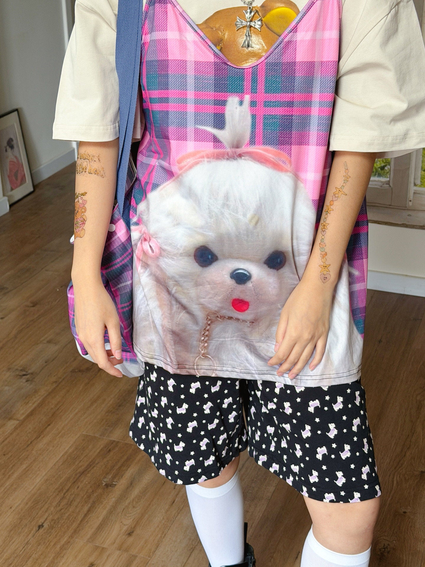 bunnybunnygun - Plaid Puppy Layered Cami camisole bunnybunnygun
