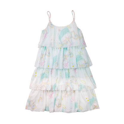 Meugler Animal Paradise Dolphin Print Sheer Layered Cake Strap Dress