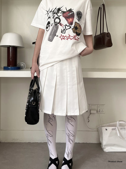 Oogreenapple - Kitty Collage Oversize White Tee tshirt Oogreenapple