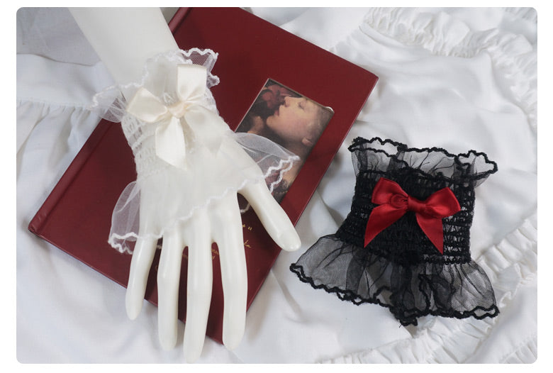 MaoJiang - Kawaii White Lace Bow Wrist Cuffs sleeves maojiang
