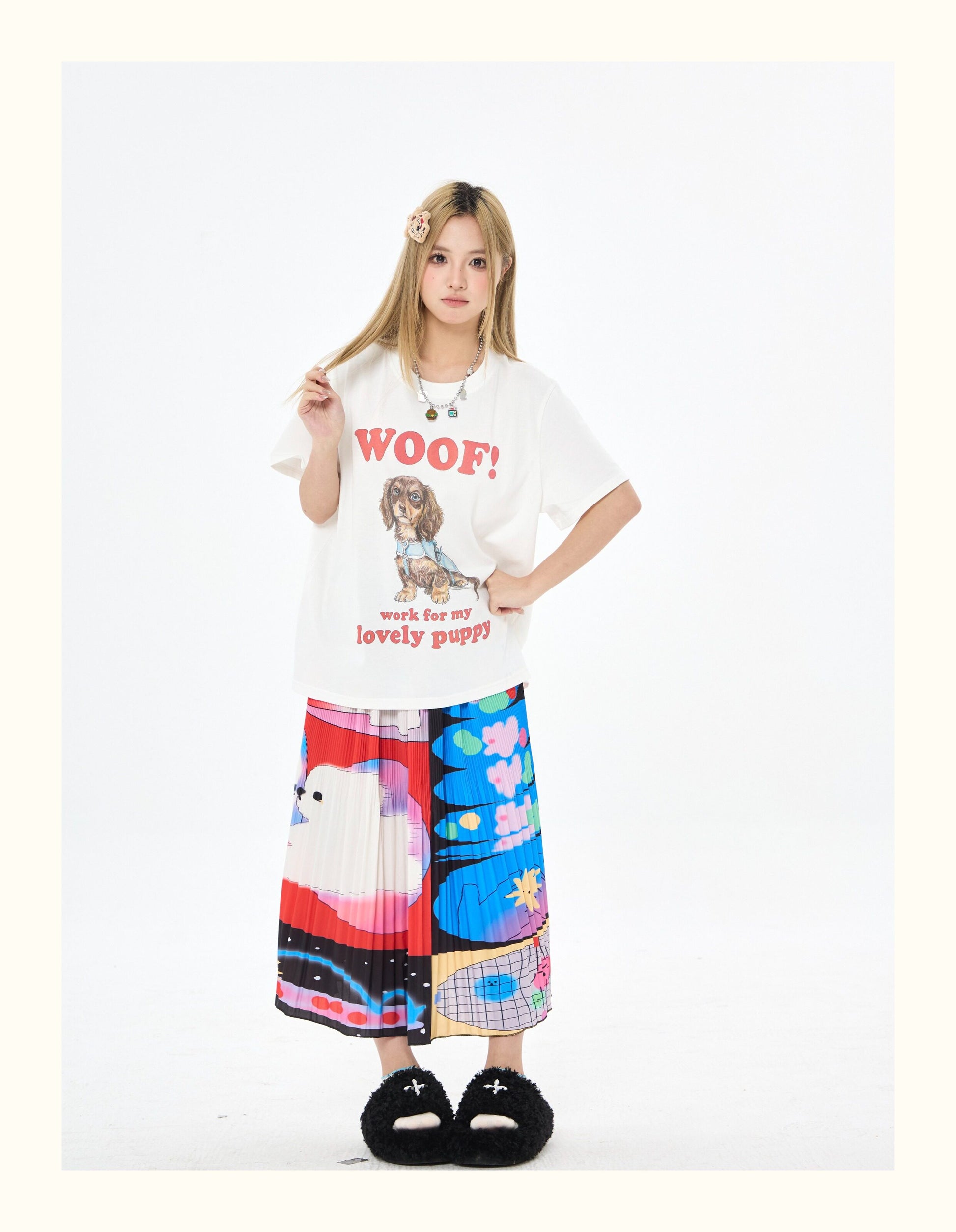 Robootoo - Bunny Print Pleated A-Line Midi Skirt skirt Robootoo