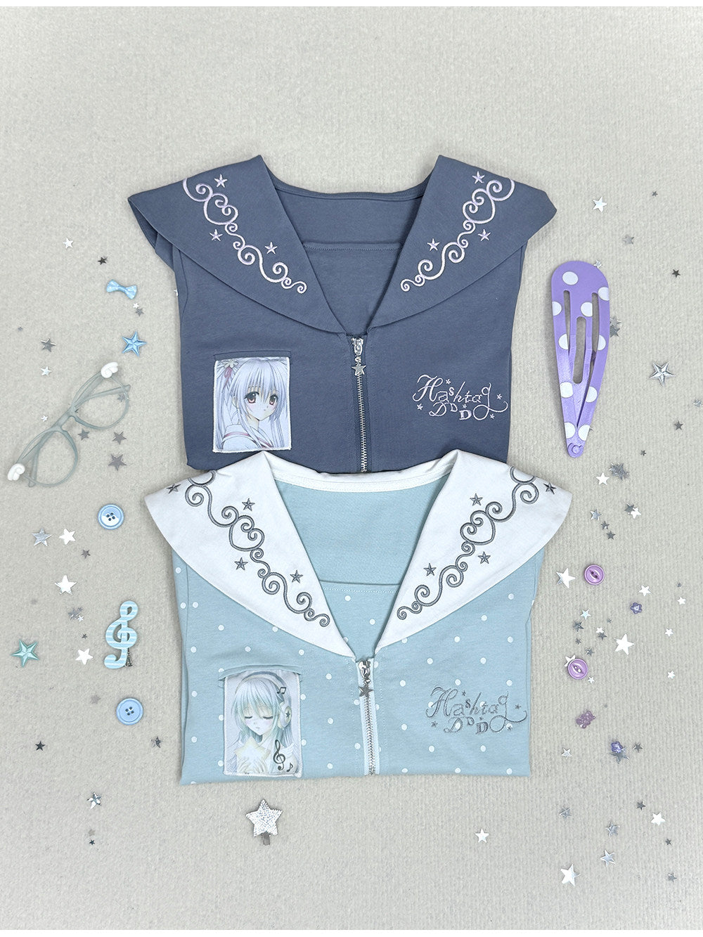 Hashtag DDD - Sailor Dreamcore Polka Dot Cardigan tshirt Hashtag DDD