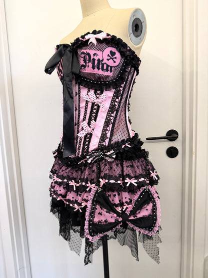 RedDevil - Black Pink Lace Corset Top tank top Red Devil