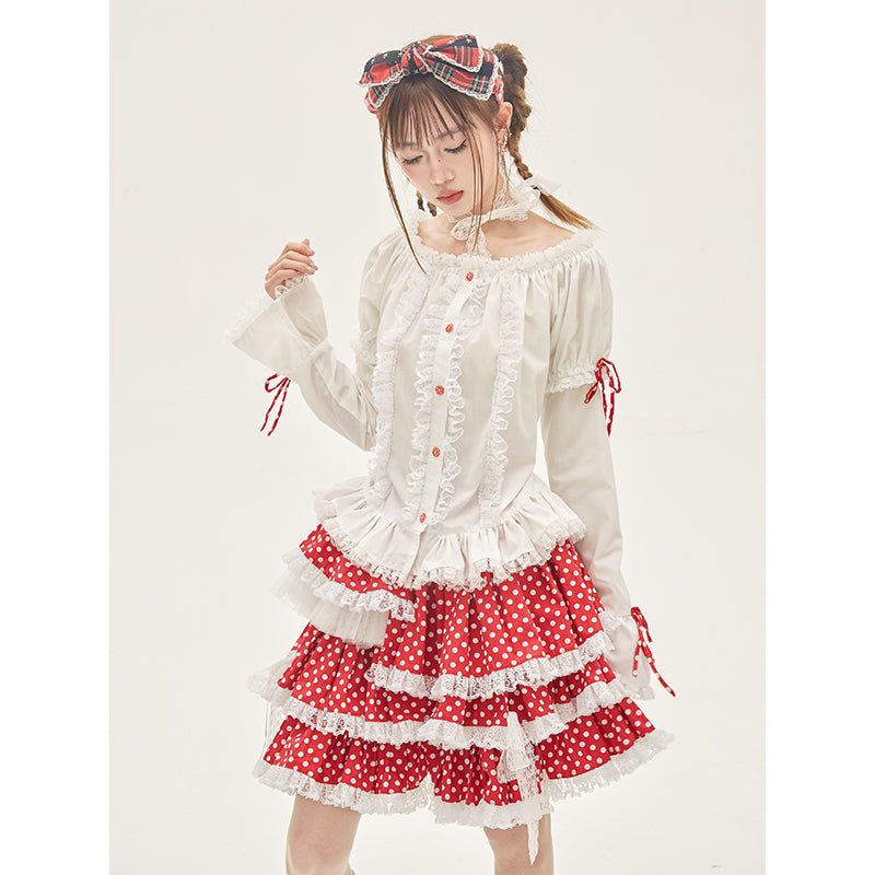 SOS MEME CLUB – Showa Retro White Blouse with Bow blouse SOS MEME CLUB