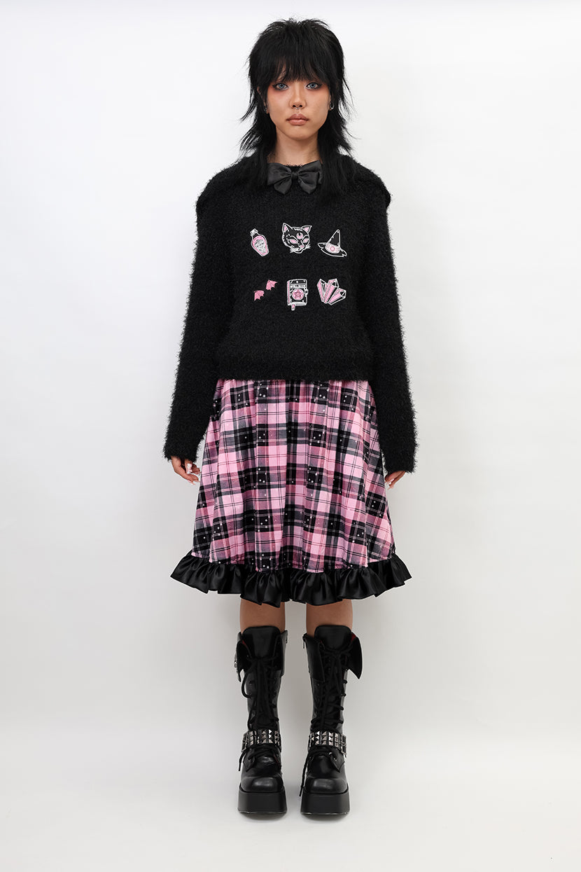 Nihon Kids - Pink Gothic Star Plaid Flared Skirt skirt NIHON KIDS