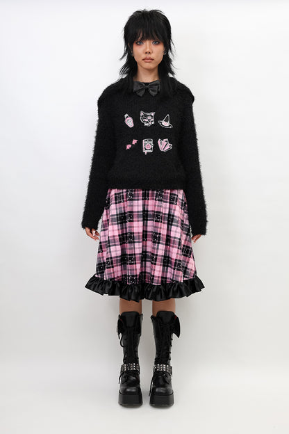 Nihon Kids - Pink Gothic Star Plaid Flared Skirt skirt NIHON KIDS