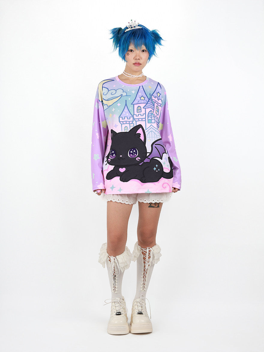 Nihonkids - Pastel Gothic Black Cat Tee shirt NIHON KIDS