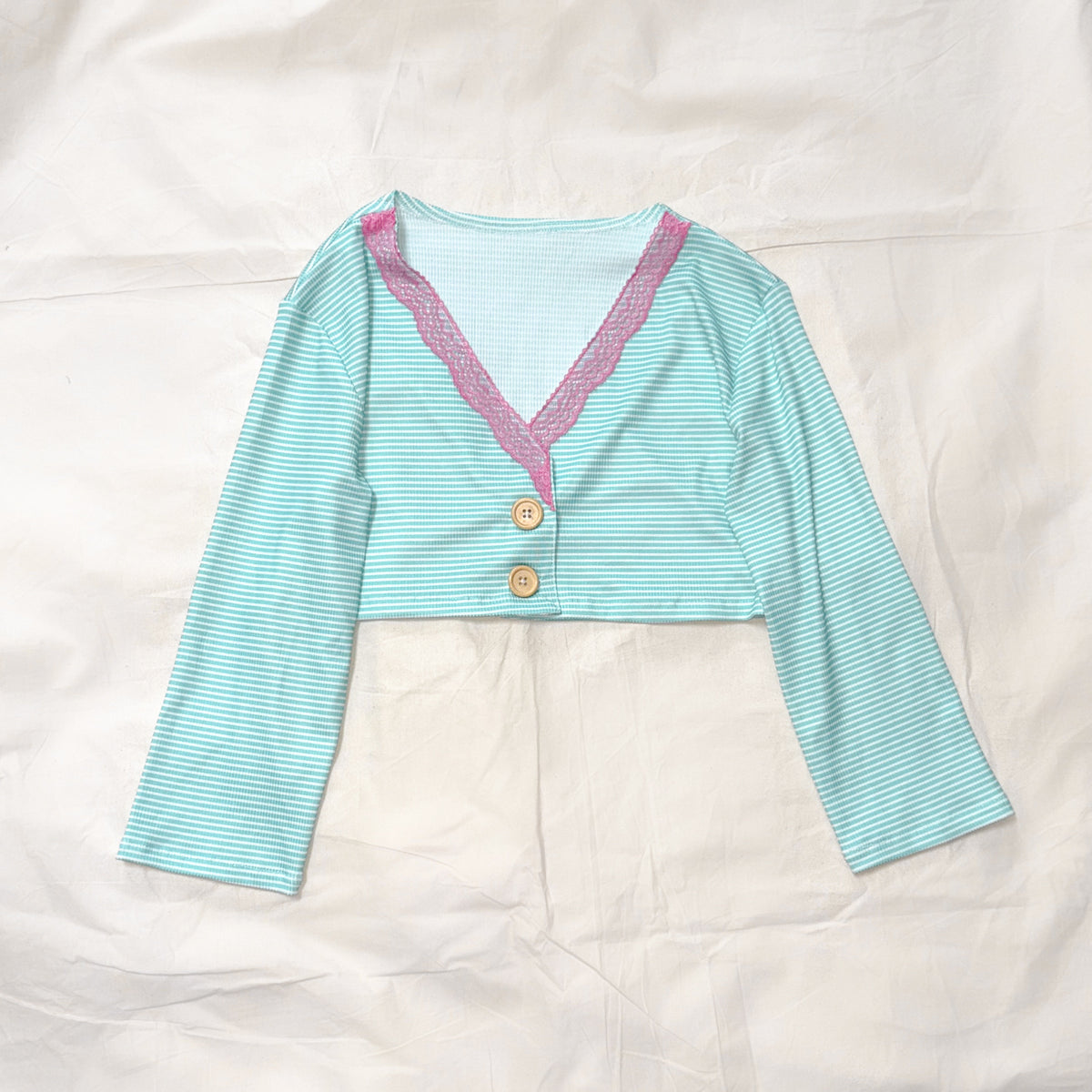 YJM with biubiu - Mint Green Stripe Lace Jacket shirt YJM with biubiu S