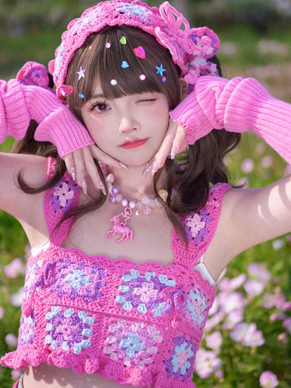 Dear Doll - Rose Pink Crochet Cami Top vest dear doll