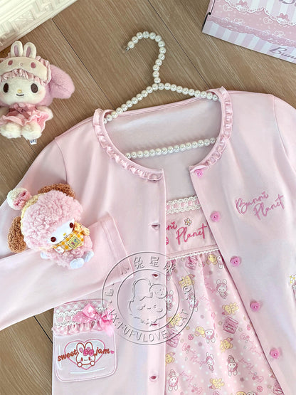 Bunny Planet - Pink Embroidered Cardigan Camisole Dress Set set bunnyplanet
